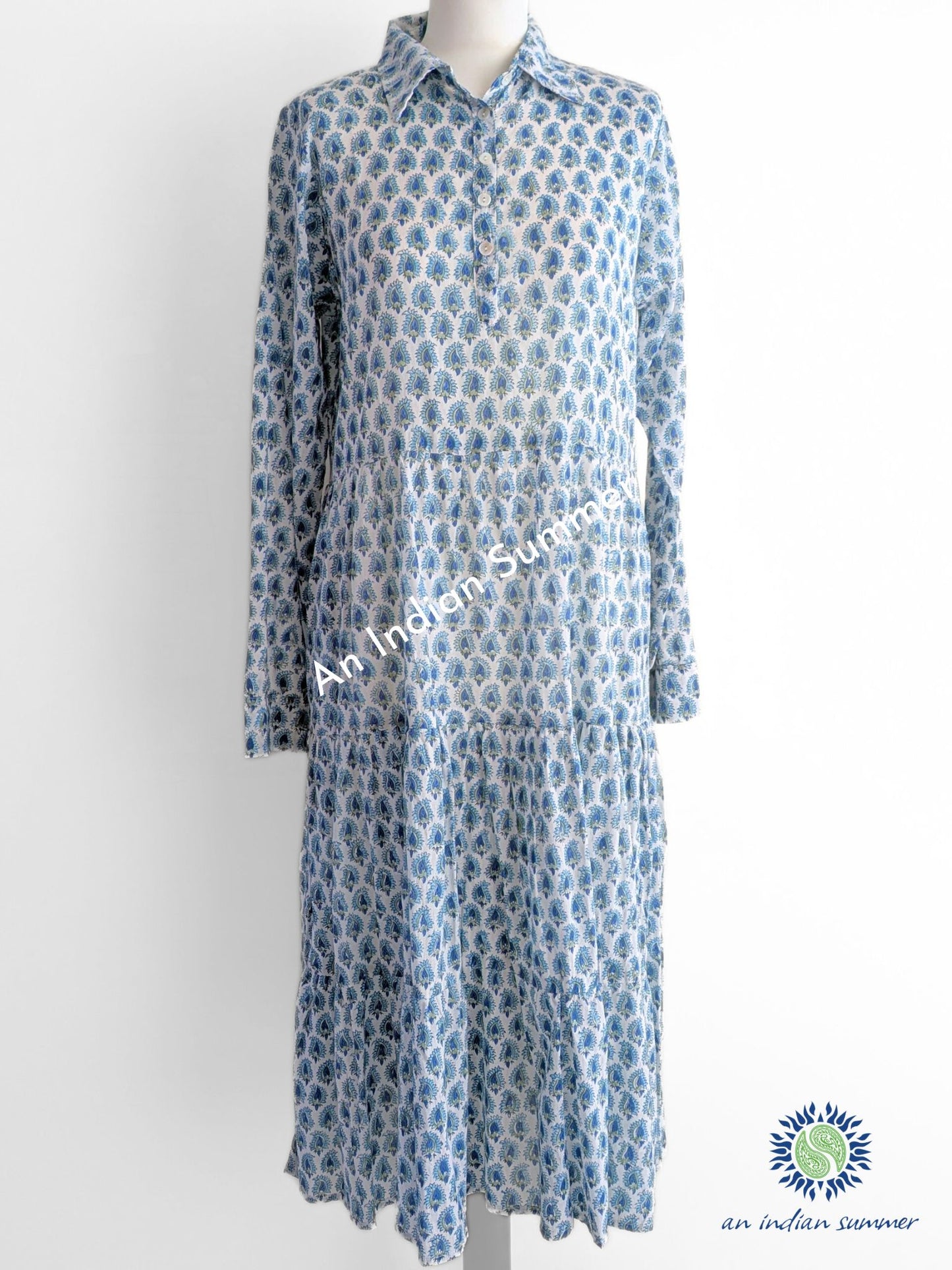 Midi Shirt Dress - White & Blue