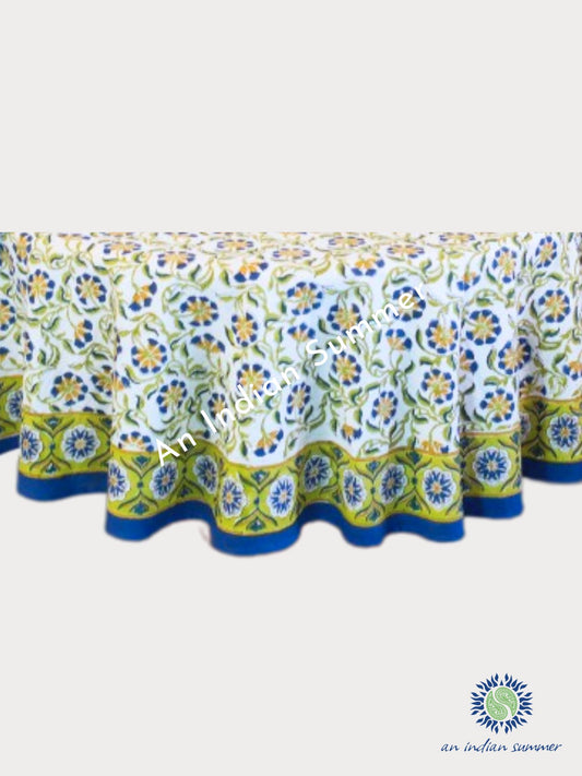Indian Block Print Tablecloth - Round Tablecloth - Ketki White - Available in 2 Sizes
