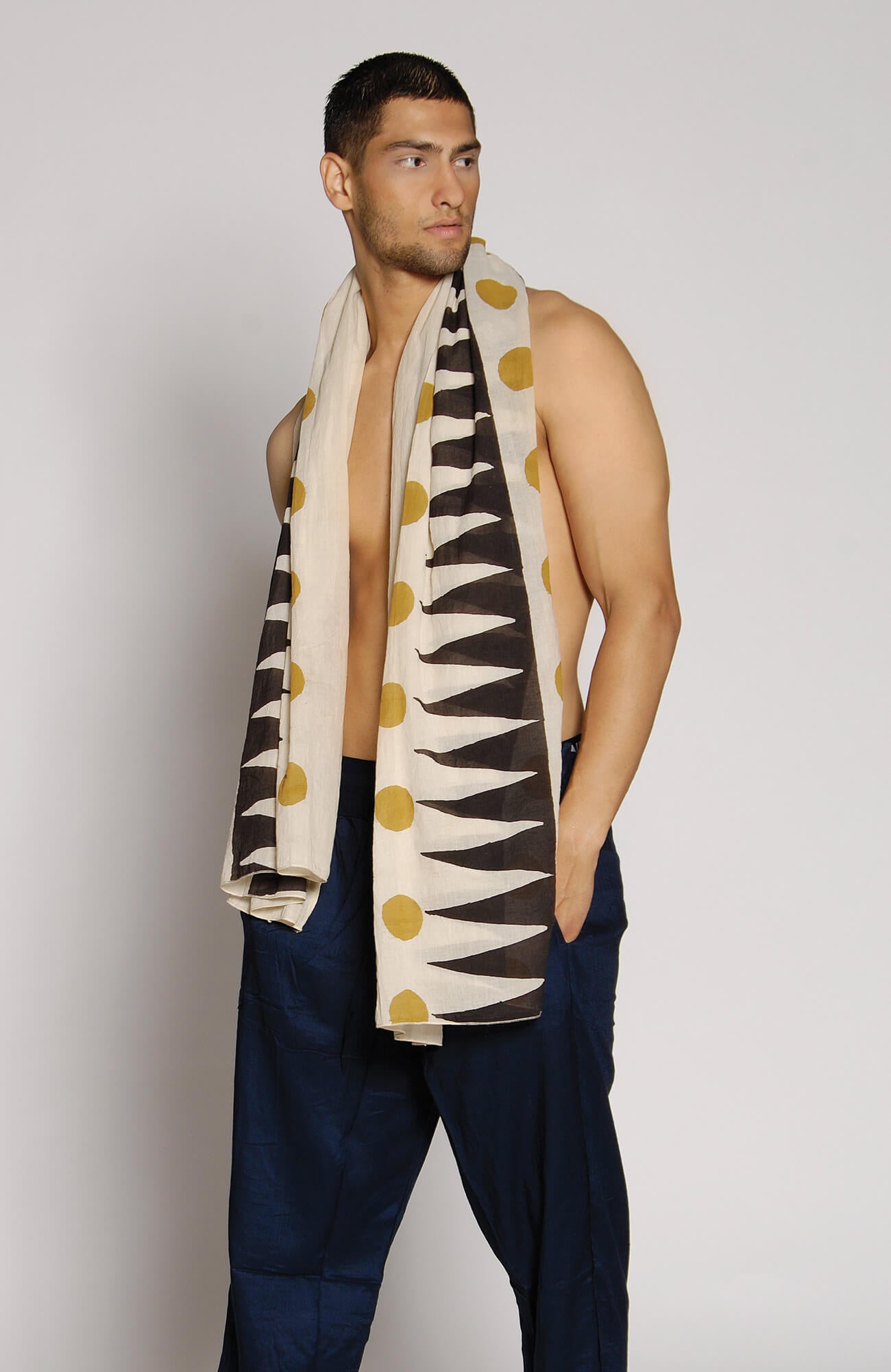 Bold Haiku Sarong | Natural Dyed Plant Dyes | Abstract Design Geometric Print | Hand Block Printed | Cotton Voile | An Indian Summer | Luxury Resortwear Swimwear Beachwear | Seasonless Timeless Sustainable Ethical Authentic Artisan Conscious Clothing Lifestyle Brand