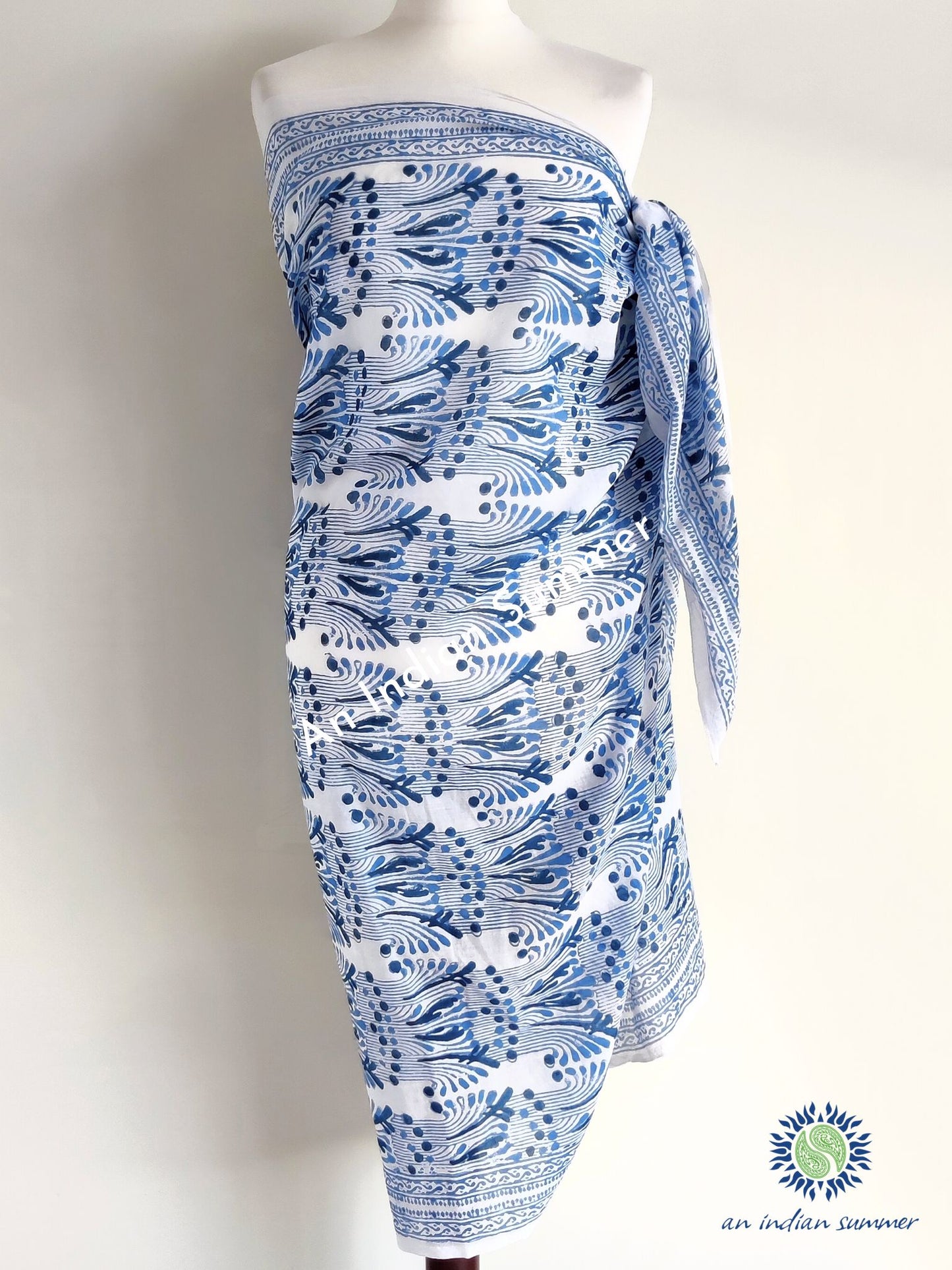 Elements Sarong Pareo | Blue Grey Abstract Print | Hand Block Printed | Soft Cotton Voile | An Indian Summer | Seasonless Timeless Sustainable Ethical Authentic Artisan Conscious Clothing Lifestyle Brand