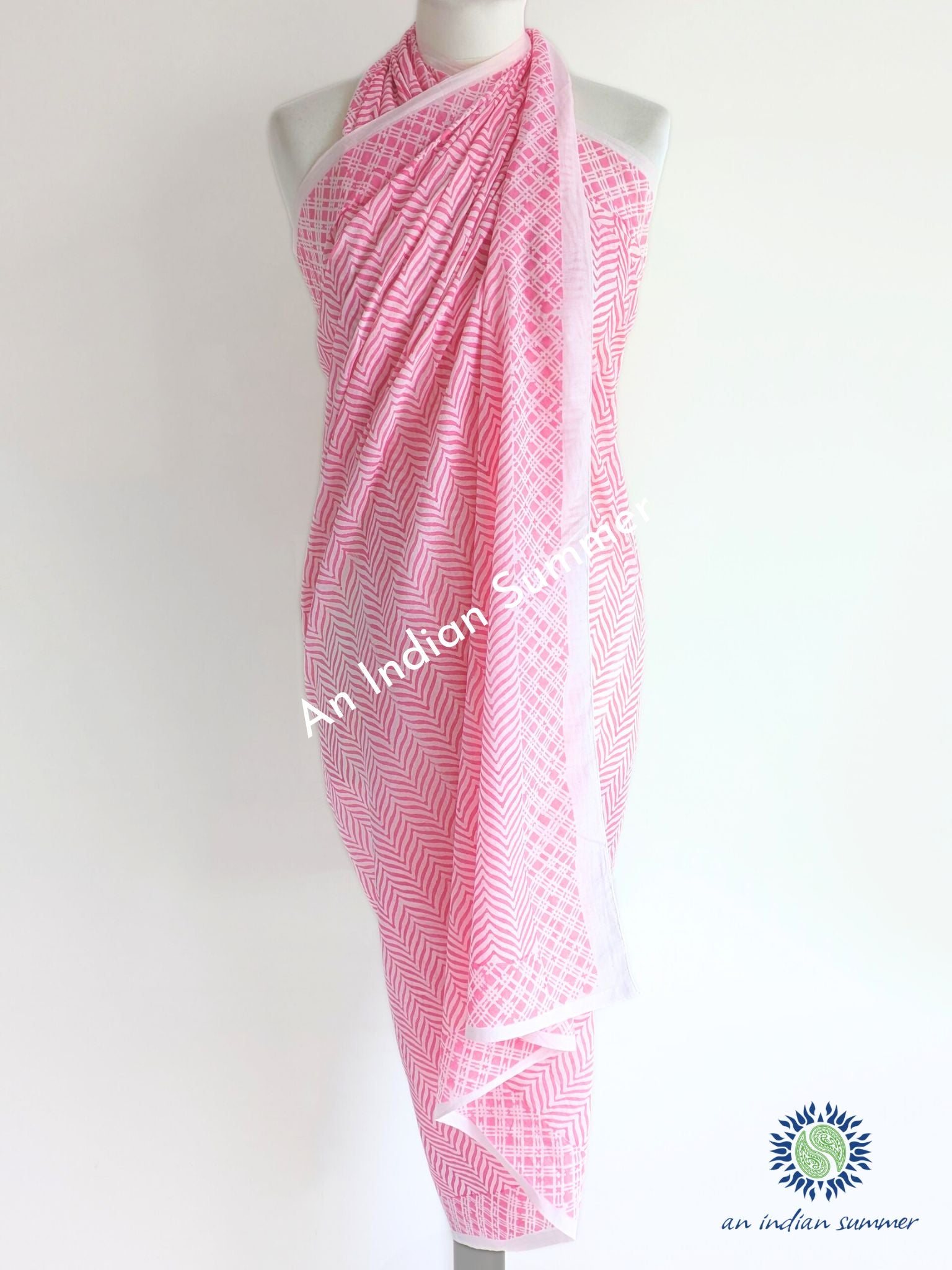 Lehriya Sarong Pareo | Pink | Hand Block Printed | Soft Cotton Voile | An Indian Summer | Seasonless Timeless Sustainable Ethical Authentic Artisan Conscious Clothing Lifestyle Brand
