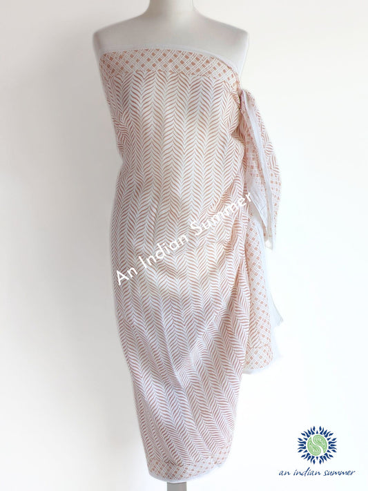 Lehriya Sarong Pareo | Walnut Beige | Hand Block Printed | Soft Cotton Voile | An Indian Summer | Resortwear Swimwear Beachwear | Seasonless Timeless Sustainable Ethical Authentic Artisan Conscious Clothing Lifestyle Brand