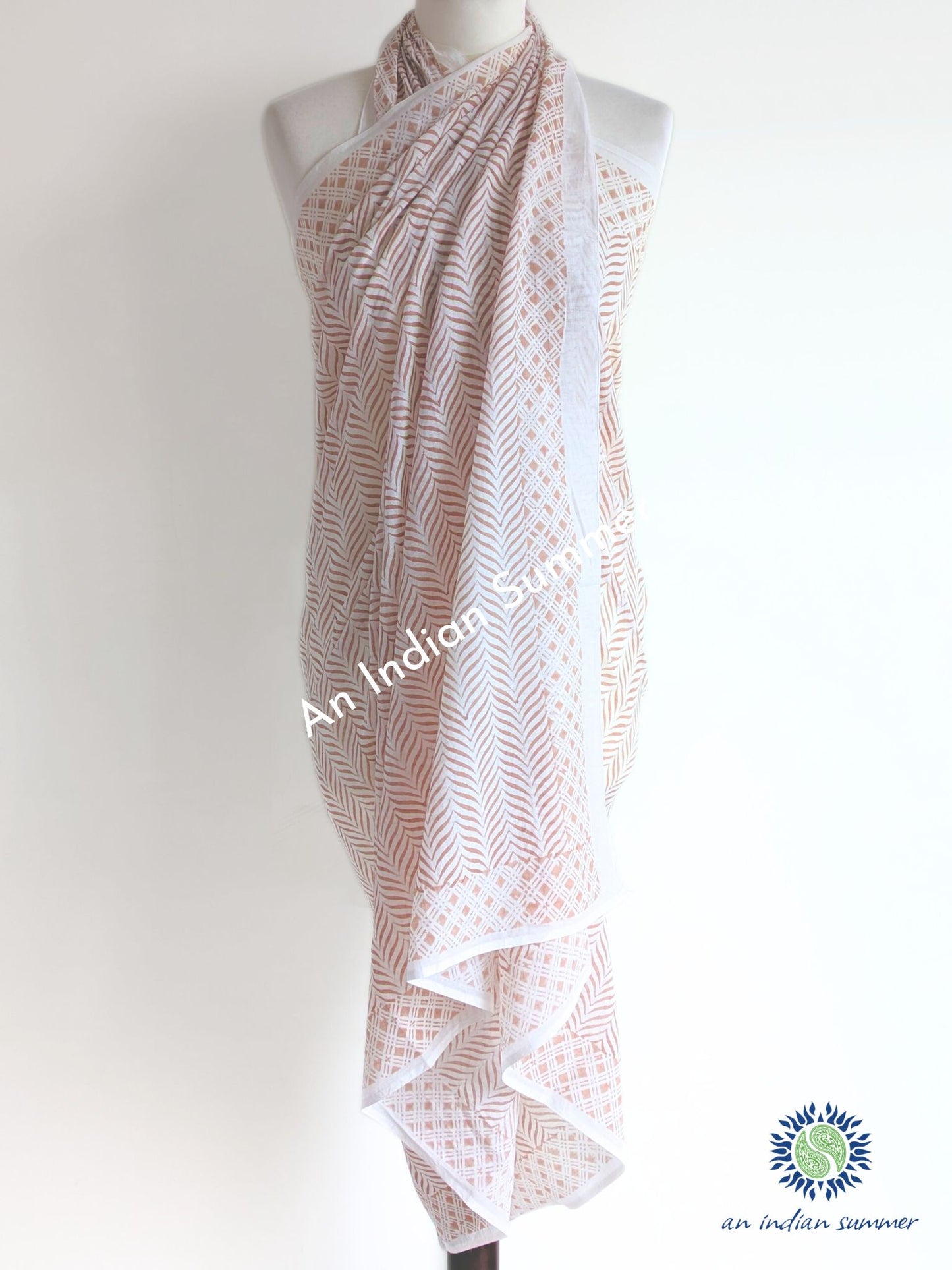 Lehriya Sarong Pareo | Walnut Beige | Hand Block Printed | Soft Cotton Voile | An Indian Summer | Seasonless Timeless Sustainable Ethical Authentic Artisan Conscious Clothing Lifestyle Brand