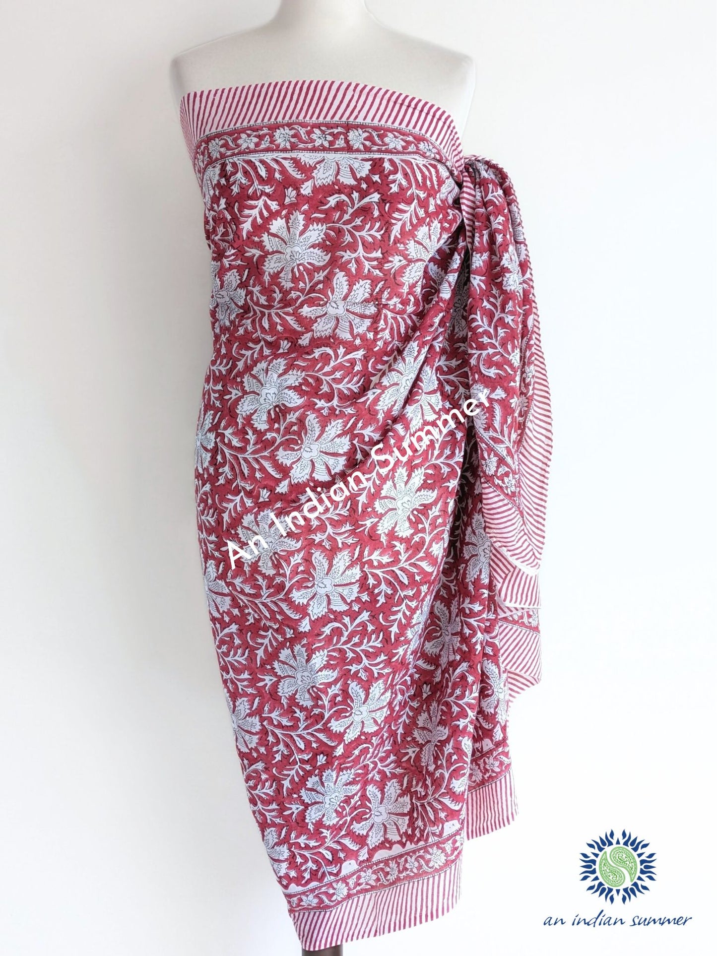 Madder Flower Sarong Pareo | Brick Red | Hand Block Printed | Soft Cotton Voile | An Indian Summer | Resortwear Swimwear Beachwear | Seasonless Timeless Sustainable Ethical Authentic Artisan Conscious Clothing Lifestyle Brand