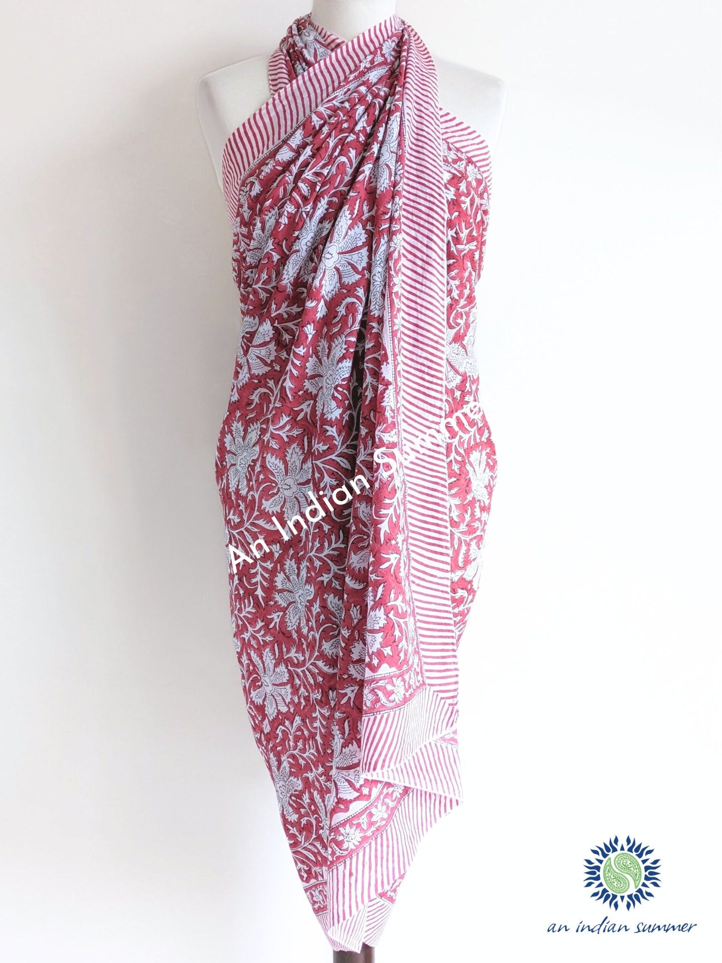 Madder Flower Sarong Pareo | Brick Red | Hand Block Printed | Soft Cotton Voile | An Indian Summer | Resortwear Swimwear Beachwear | Seasonless Timeless Sustainable Ethical Authentic Artisan Conscious Clothing Lifestyle Brand