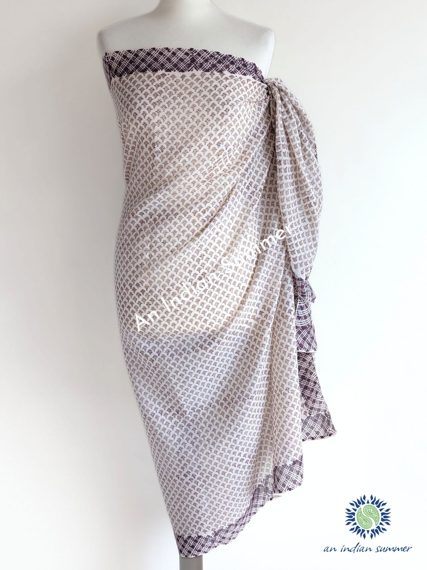 Zinnia Sarong Pareo | Brown | Hand Block Printed | Soft Cotton Voile | An Indian Summer | Resortwear Swimwear Beachwear | Seasonless Timeless Sustainable Ethical Authentic Artisan Conscious Clothing Lifestyle Brand