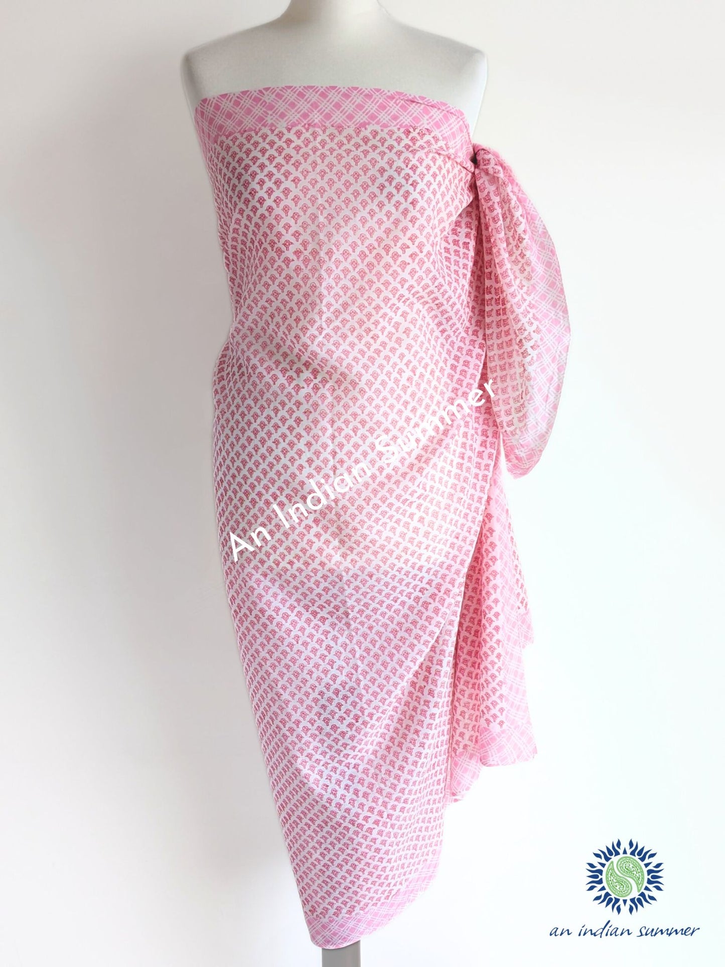 Zinnia Sarong Pareo | Pink | Hand Block Printed | Soft Cotton Voile | An Indian Summer | Resortwear Swimwear Beachwear | Seasonless Timeless Sustainable Ethical Authentic Artisan Conscious Clothing Lifestyle Brand