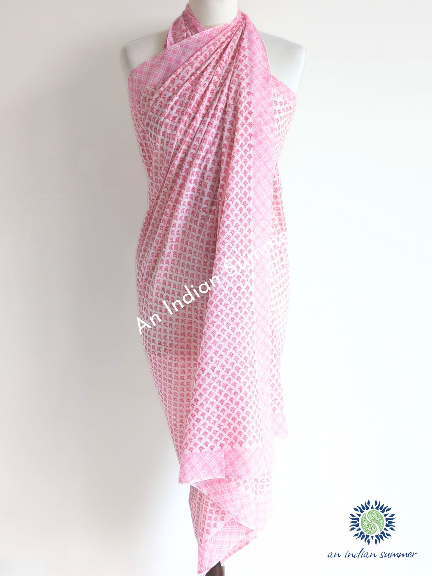 Zinnia Sarong Pareo | Pink | Hand Block Printed | Soft Cotton Voile | An Indian Summer | Resortwear Swimwear Beachwear | Seasonless Timeless Sustainable Ethical Authentic Artisan Conscious Clothing Lifestyle Brand