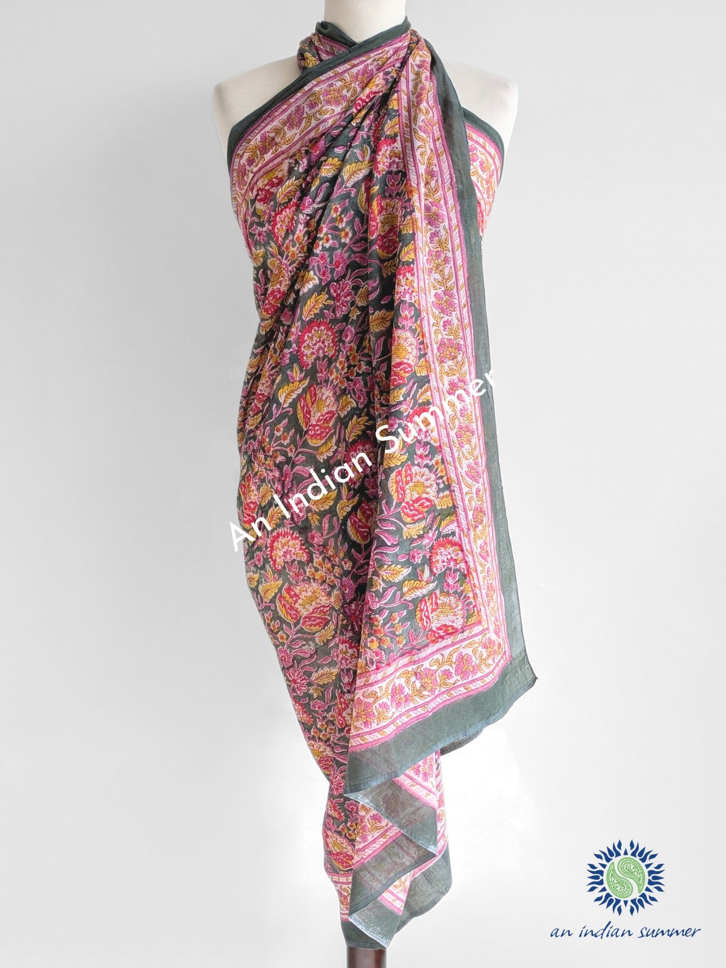 Paréo Chrysanthème - Vert Mousse