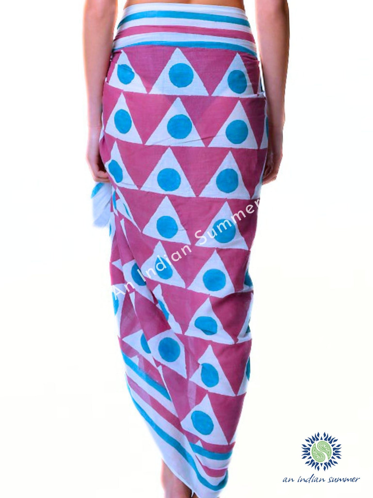 Virtue is Bold Sarong Pareo | Magenta & Teal Geometric Print | Hand Block Printed | Soft Cotton Voile | An Indian Summer | Resortwear Swimwear Beachwear | Seasonless Timeless Sustainable Ethical Authentic Artisan Conscious Clothing Lifestyle Brand