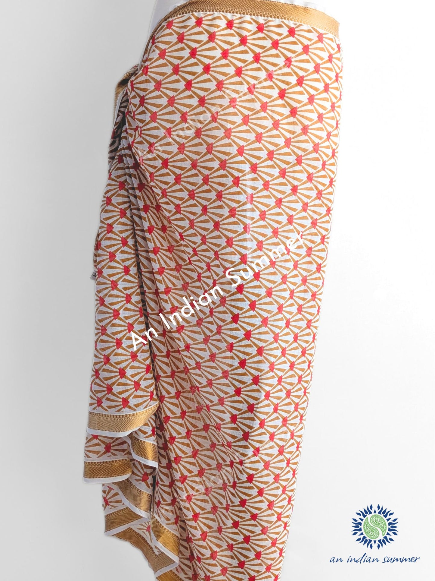 Woven Border Natural Dyed Sarong - Art Deco Petals