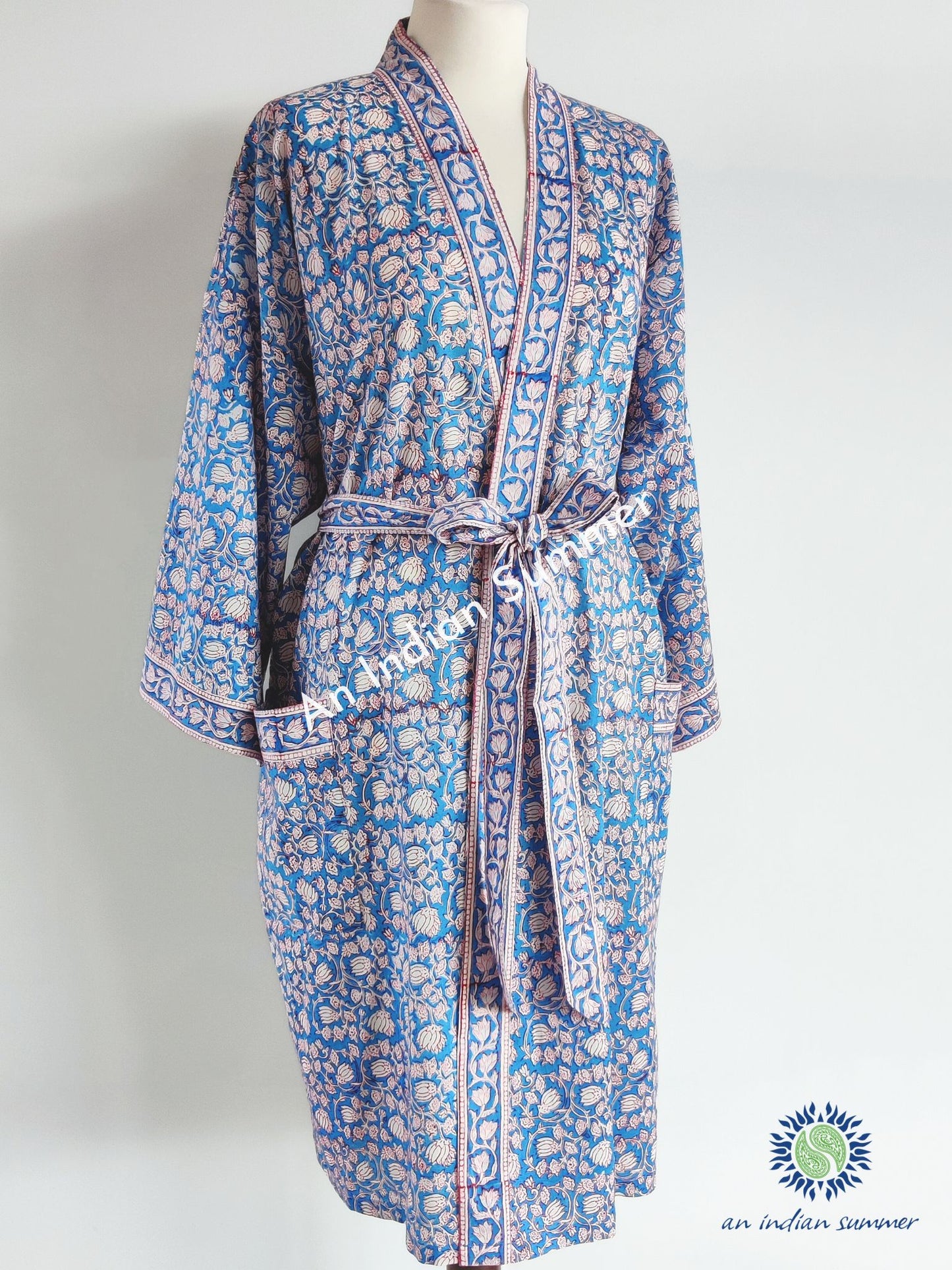 Kimono-Robe – Lotus-Blockdruck – Nalini – Rot
