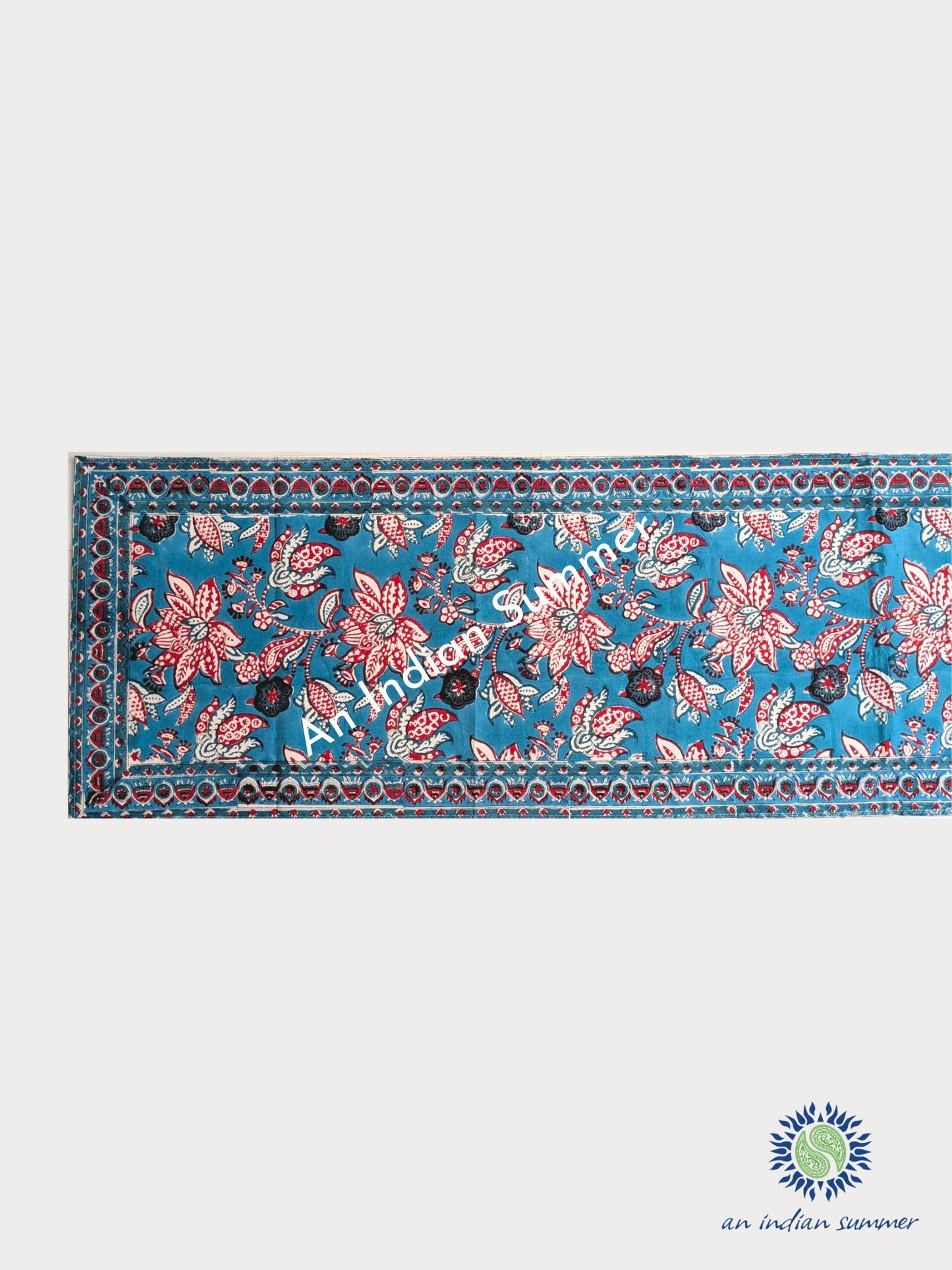 Table Runner Floral Teal Red