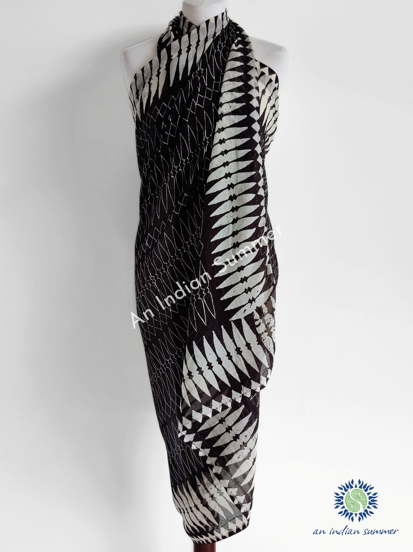 Tring Sarong Pareo | Black Natural Dye | Hand Block Printed | Soft Cotton Voile | An Indian Summer | Seasonless Timeless Sustainable Ethical Authentic Artisan Conscious Clothing Lifestyle Brand