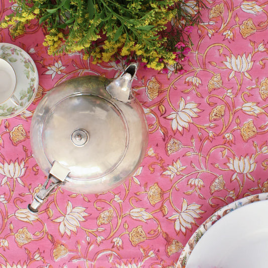 Large Round Tablecloth - Waterlily Pink & Orange