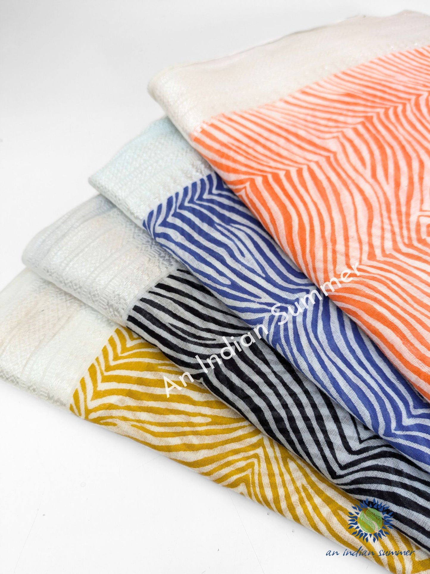 Savannah Woven Border Sarong Pareo | Yellow Black Blue Orange | Hand Block Printed | Soft Cotton Voile | An Indian Summer | Resortwear Swimwear Beachwear | Seasonless Timeless Sustainable Ethical Authentic Artisan Conscious Clothing Lifestyle Brand