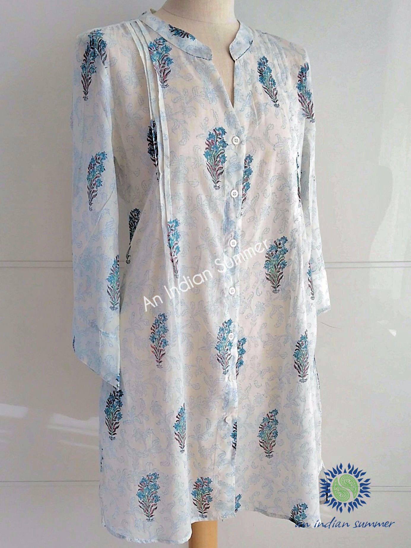 Cornflower Tunic Shirt | Nightshirt | Hand Block Printed | Cotton | An Indian Summer | Sustainable Ethical Artisan Timeless Conscious Responsible Clothing & Lifestyle Brand
