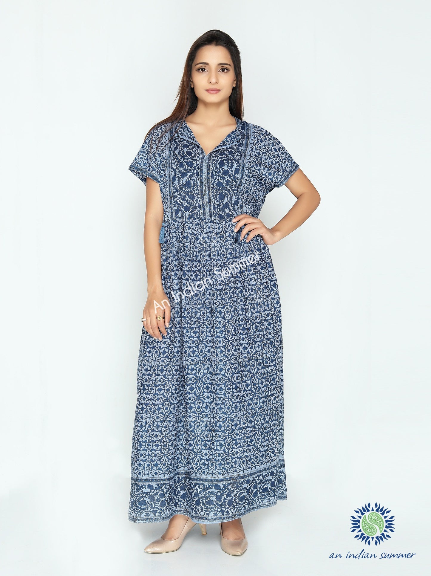 Lilia Dress | Blue | Floral Print | Cotton Voile | An Indian Summer | Seasonless Timeless Sustainable Ethical Authentic Artisan Conscious Clothing Lifestyle Brand