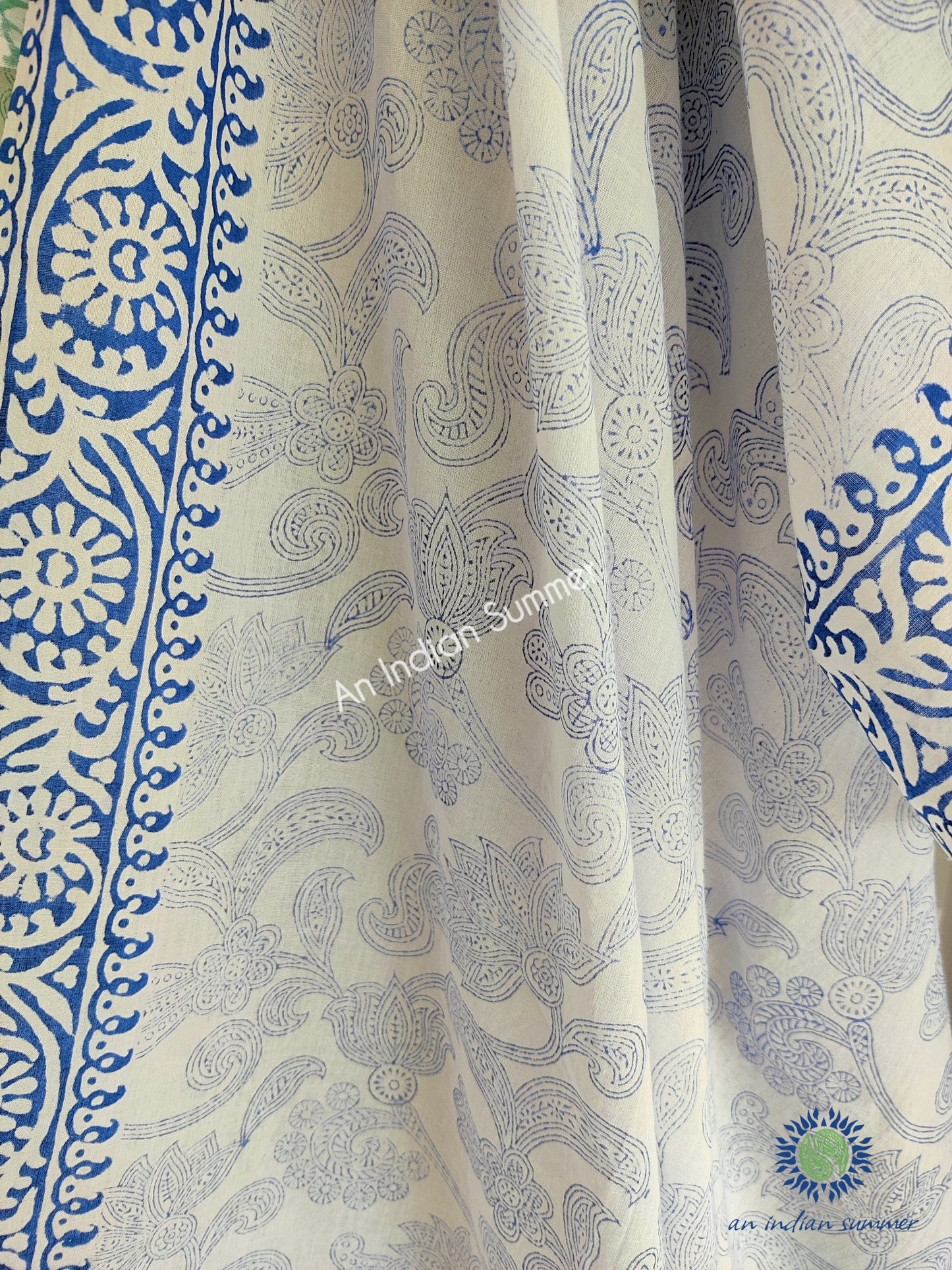 Paisley Sarong Pareo | Blue | Hand Block Printed | Hand Block Printed | Cotton Voile | An Indian Summer | Seasonless Timeless Sustainable Ethical Authentic Artisan Conscious Clothing Lifestyle Brand