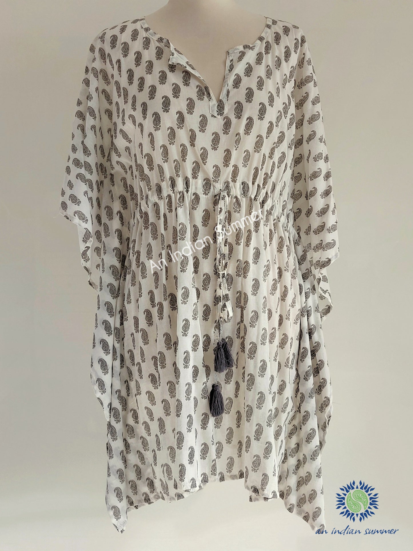 Kaftan Paisley Print Grey | Hand Block Printed | Cotton Voile | An Indian Summer | Seasonless Timeless Sustainable Ethical Authentic Artisan Conscious Clothing Lifestyle Brand