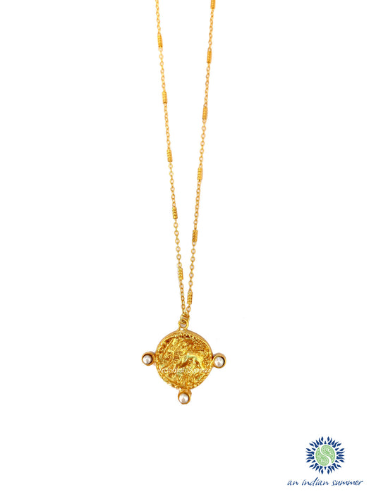 Talisman Medal Necklace - Leo | Lion Fresh Water Pearls| 22 Carat Gold Plated Semi Precious Stones | An Indian Summer | Seasonless Timeless Sustainable Ethical Authentic Artisan Conscious Clothing Lifestyle Brand