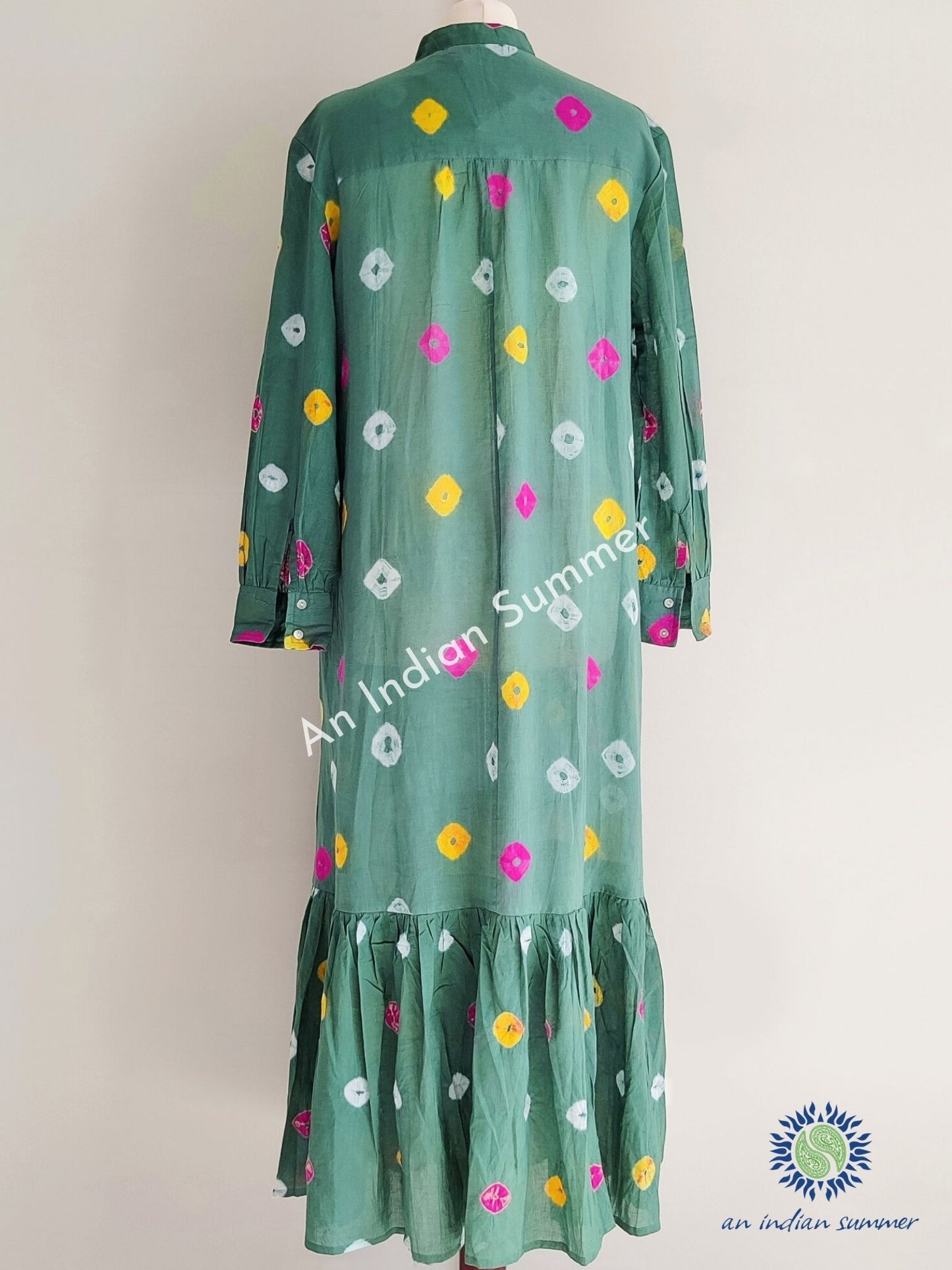 Aditi Bandhani Dress Jade Green | Hand Tie Dyed | An Indian Summer | Seasonless Timeless Sustainable Ethical Authentic Artisan Conscious Clothing Lifestyle Brand