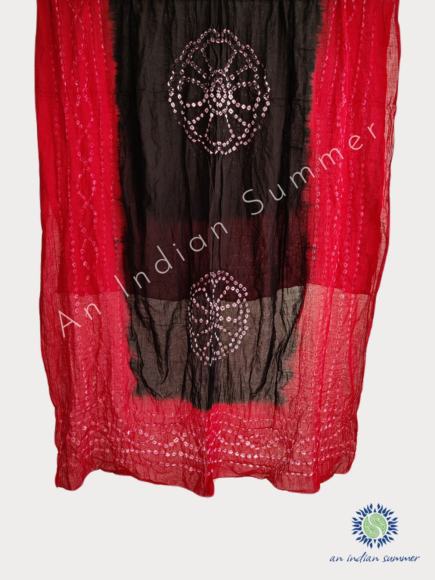 Black & Red | Contrast Bandhani Sarong Pareo Shawl | Bandhej Tie Dye | Hand Tie-Dyed | Cotton Voile | An Indian Summer | Luxury Resortwear Swimwear Beachwear | Seasonless Timeless Sustainable Ethical Authentic Artisan Conscious Clothing Lifestyle Brand