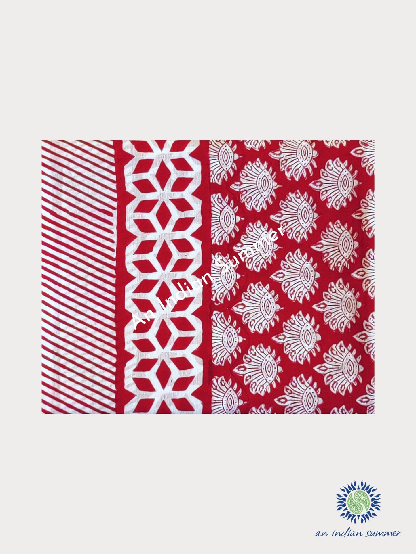 An Indian Summer | Fern Sarong Pareo | Red Sarong | Soft Cotton | Hand Block Printed