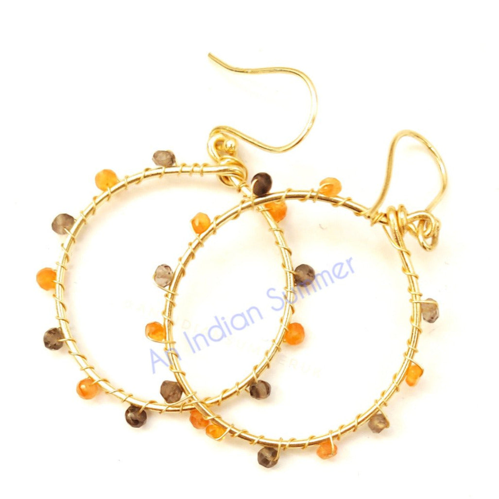 Gem Hoops Earrings | Carnelian Labradorite | 24 Carat Gold Plated | Semi Precious Jewellery | An Indian Summer | Seasonless Timeless Sustainable Ethical Authentic Artisan Conscious Clothing Lifestyle Brand