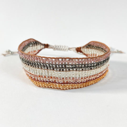 An Indian Summer Ibiza Wide Bracelet Neutral Glass Beads Arm Candy Stacking Bracelets