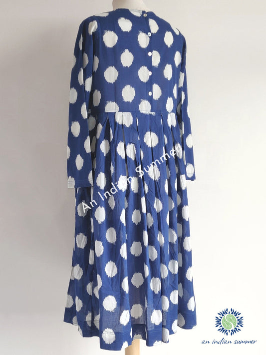 Ikat Polka Dot Dress Navy | Hand Block Printed | Soft Cotton Voile | An Indian Summer | Seasonless Timeless Sustainable Ethical Authentic Artisan Conscious Clothing Lifestyle Brand