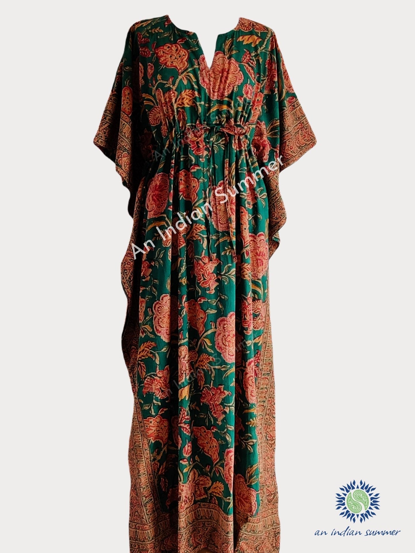 Long Kaftan | Tree of Life | Green | Wood Block Print | Hand Block Printed | Cotton | An Indian Summer | Seasonless Timeless Sustainable Ethical Authentic Artisan Conscious Clothing Lifestyle Brand