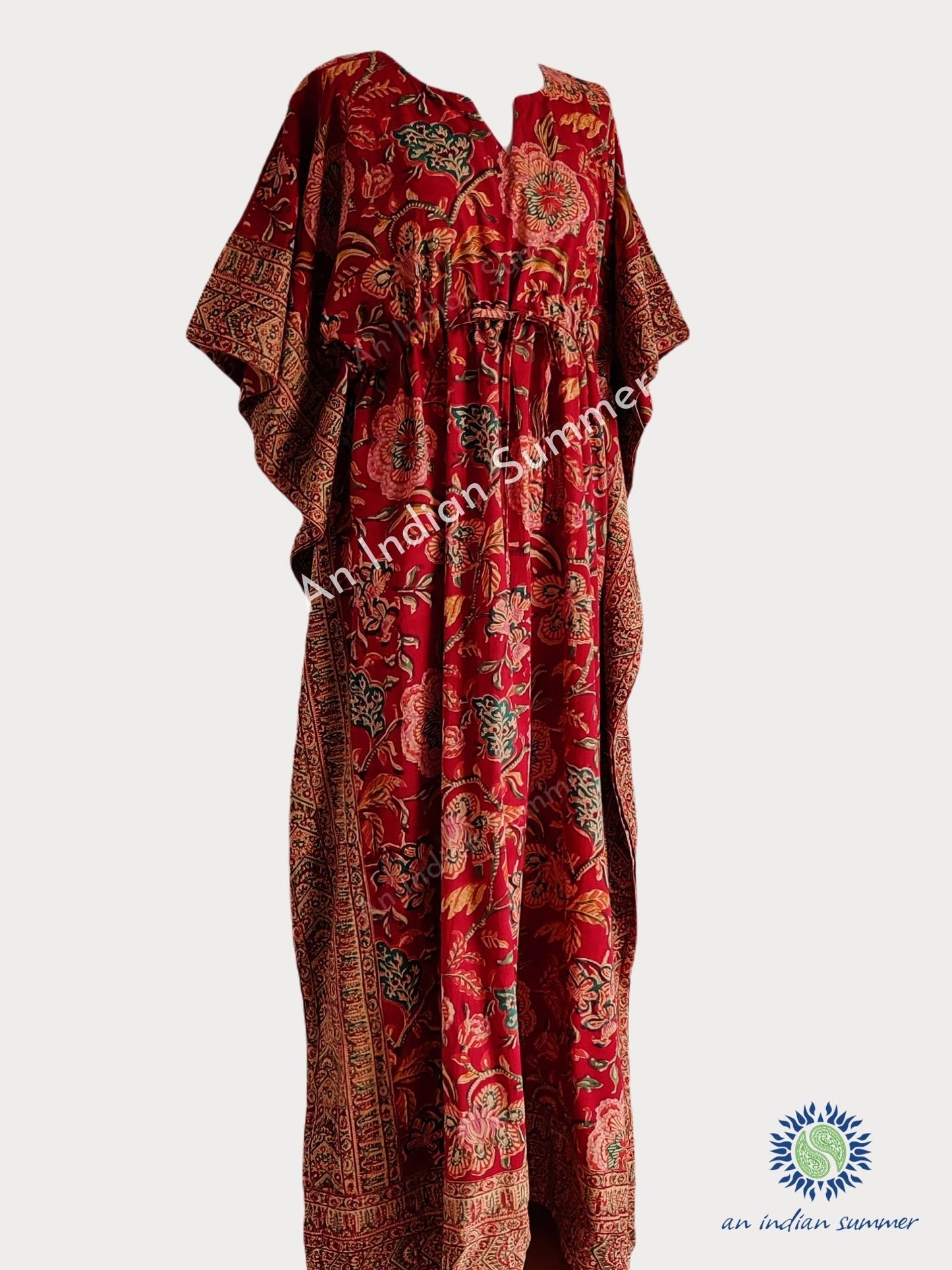 Long Kaftan | Tree of Life | Red | Wood Block Print | Hand Block Printed | Cotton | An Indian Summer | Seasonless Timeless Sustainable Ethical Authentic Artisan Conscious Clothing Lifestyle Brand