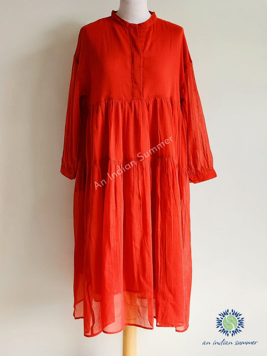 Burnt Orange | Nitya Dress | Plain Cotton Dress Self Lined with Pockets | Cotton Voile | An Indian Summer | Seasonless Timeless Sustainable Ethical Authentic Artisan Conscious Clothing Lifestyle Brand