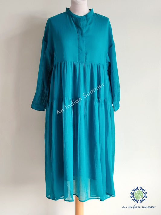 Peacock Blue | Nitya Dress | Plain Cotton Dress Self Lined with Pockets | Cotton Voile | An Indian Summer | Seasonless Timeless Sustainable Ethical Authentic Artisan Conscious Clothing Lifestyle Brand