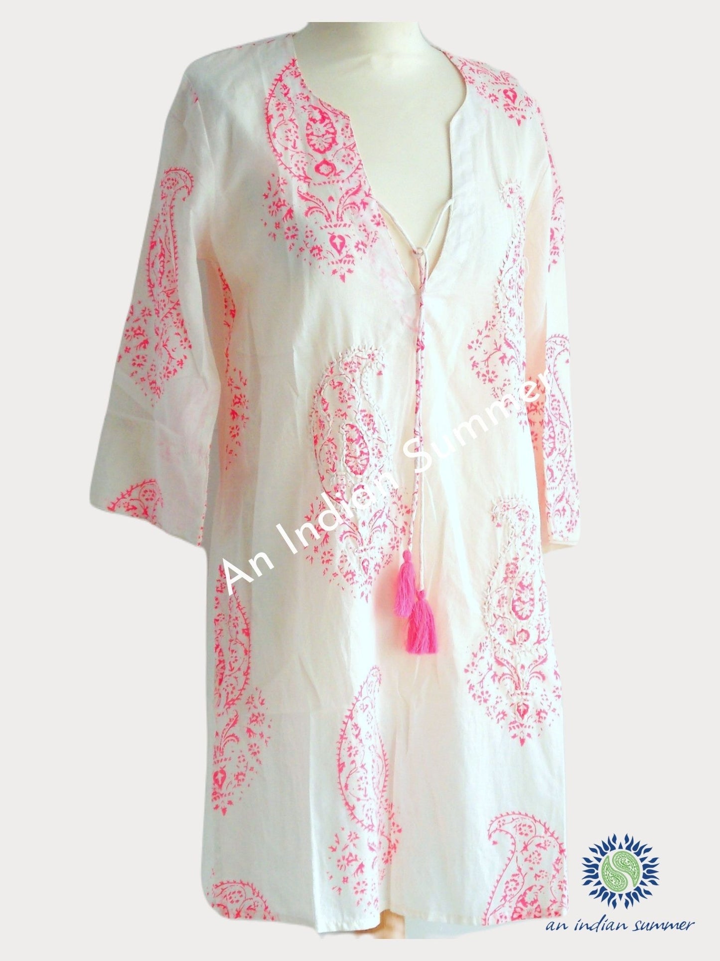 Überwurf-Kaftan mit Paisley-Stickerei – Neonrosa