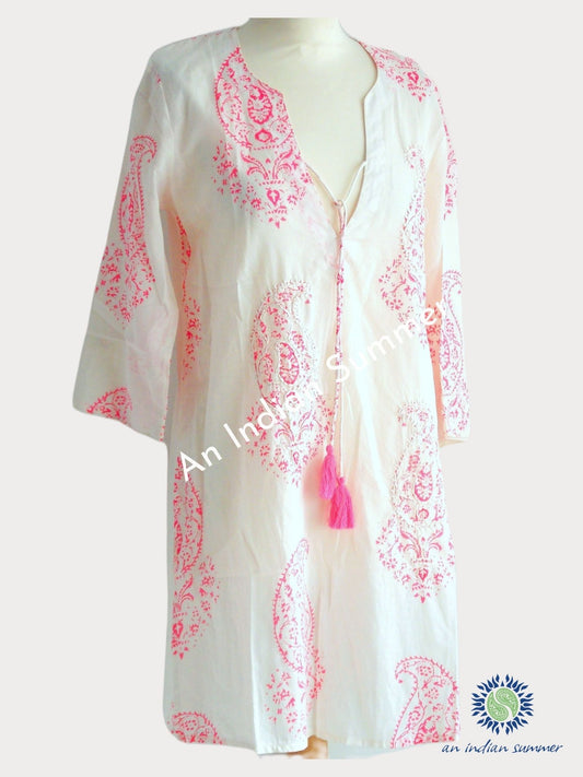 Paisley Embroidered Cover Up Kaftan - Neon Pink