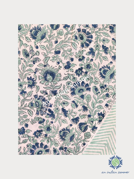 Blue & Aqua | Floral Print | Round Tablecloth & Napkins Set | Hand Block Printed | Cotton | An Indian Summer | Seasonless Timeless Sustainable Ethical Authentic Artisan Conscious Clothing Lifestyle Brand