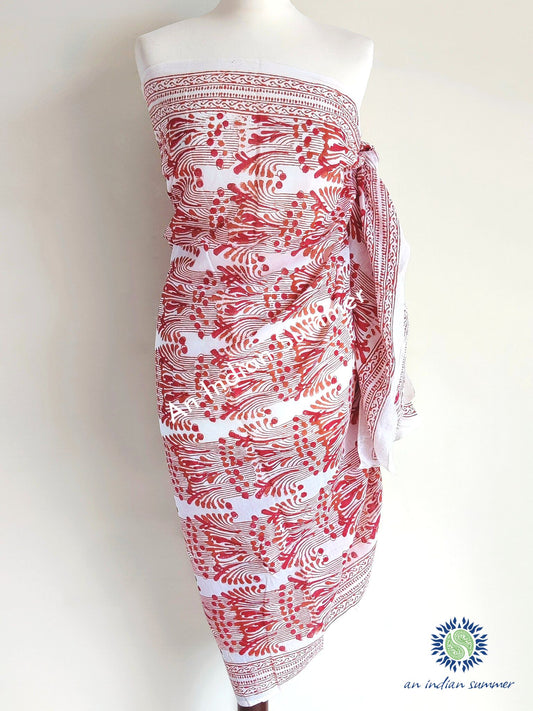 Elements Sarong Pareo | Fire Fuego | Orange Abstract Print | Hand Block Printed | Soft Cotton Voile | An Indian Summer | Resortwear Swimwear Beachwear | Seasonless Timeless Sustainable Ethical Authentic Artisan Conscious Clothing Lifestyle Brand