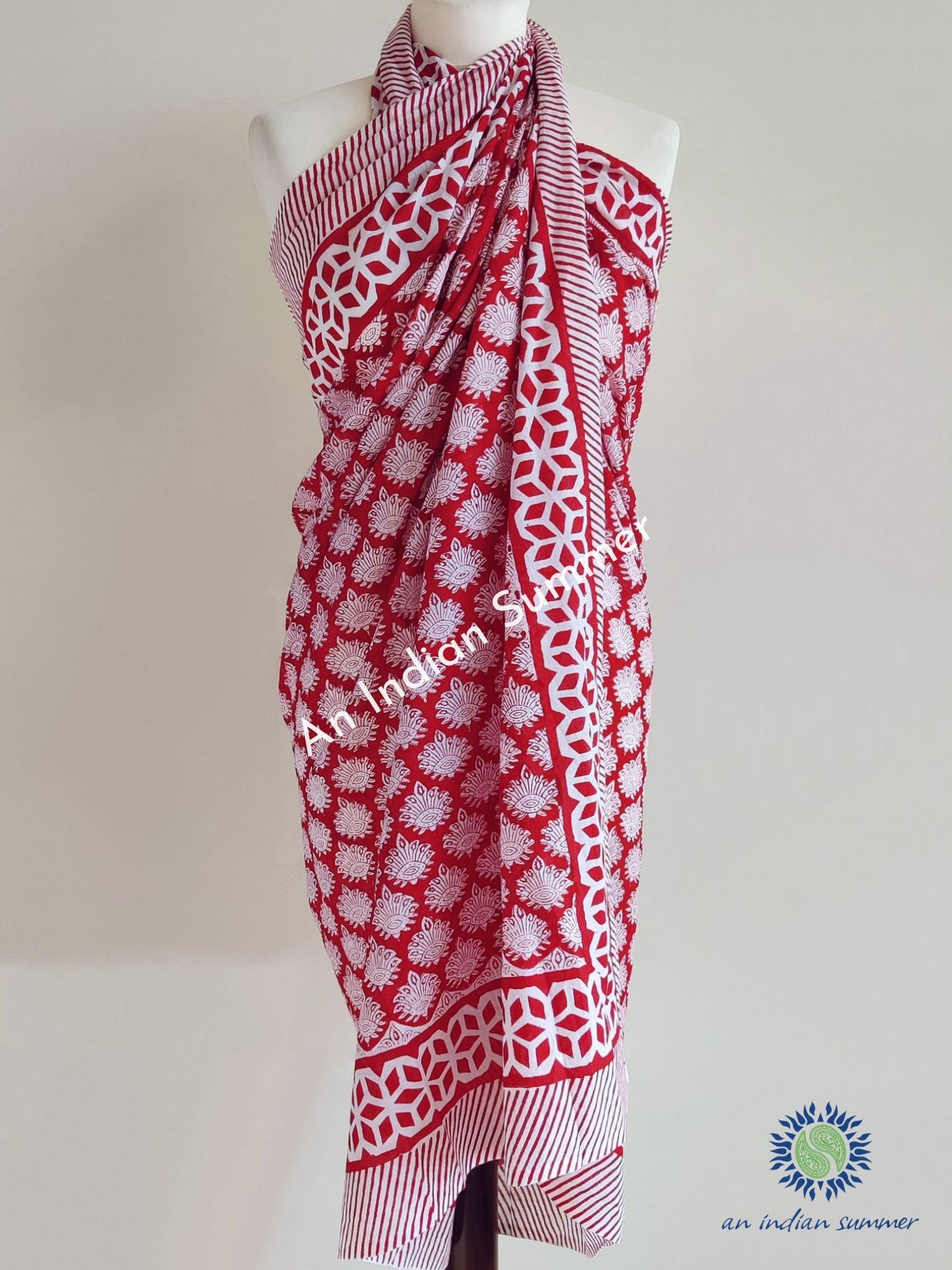 Fern Sarong Pareo | Red | Hand Block Printed | Soft Cotton Voile | An Indian Summer | Resortwear Swimwear Beachwear | Seasonless Timeless Sustainable Ethical Authentic Artisan Conscious Clothing Lifestyle Brand
