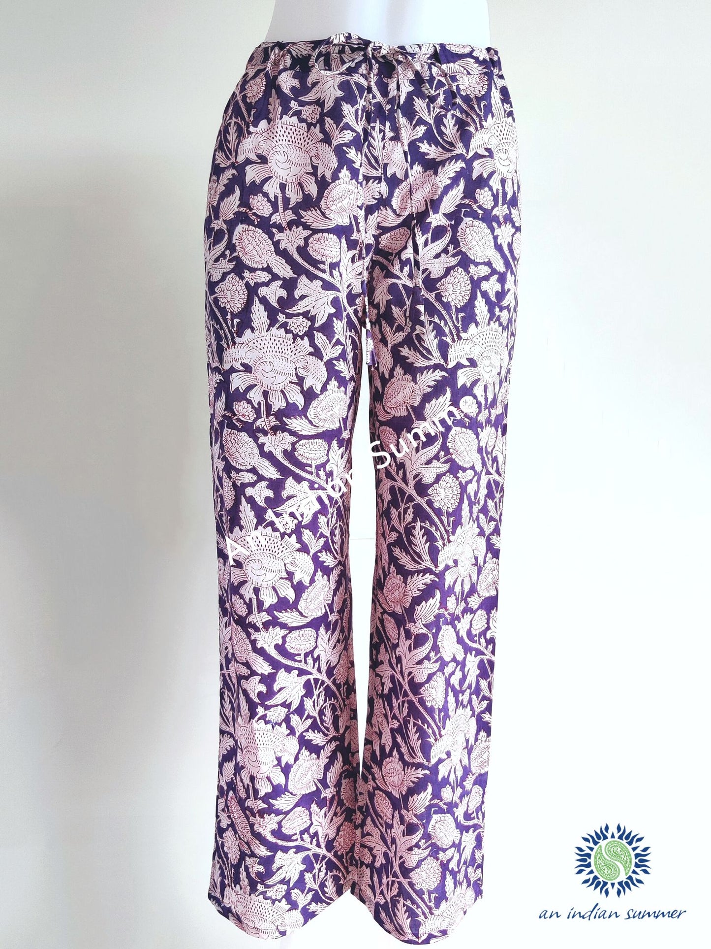 Cotton Trousers | Thistle | French Navy | Botanical Block Print | Hand Block Printed | Cotton Voile | An Indian Summer | Seasonless Timeless Sustainable Ethical Authentic Artisan Conscious Clothing Lifestyle Brand