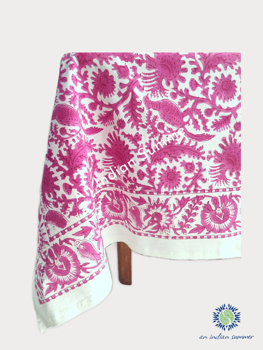 Tablecloth | Birdsong | Pink | Wood Block Print | Hand Block Printed | Cotton | An Indian Summer | Seasonless Timeless Sustainable Ethical Authentic Artisan Conscious Clothing Lifestyle Brand