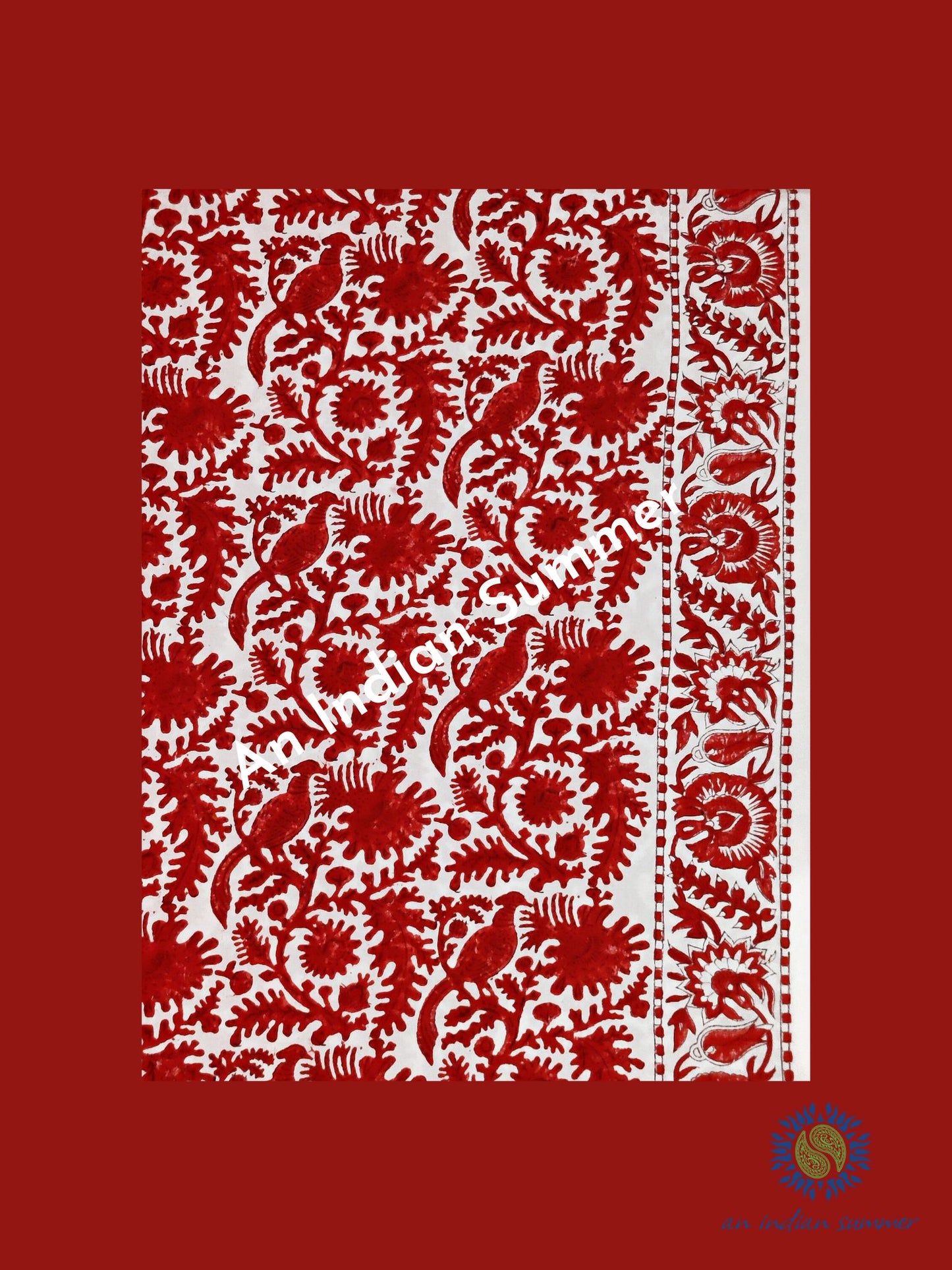 Tablecloth | Birdsong | Red | Wood Block Print | Hand Block Printed | Cotton | An Indian Summer | Seasonless Timeless Sustainable Ethical Authentic Artisan Conscious Clothing Lifestyle Brand