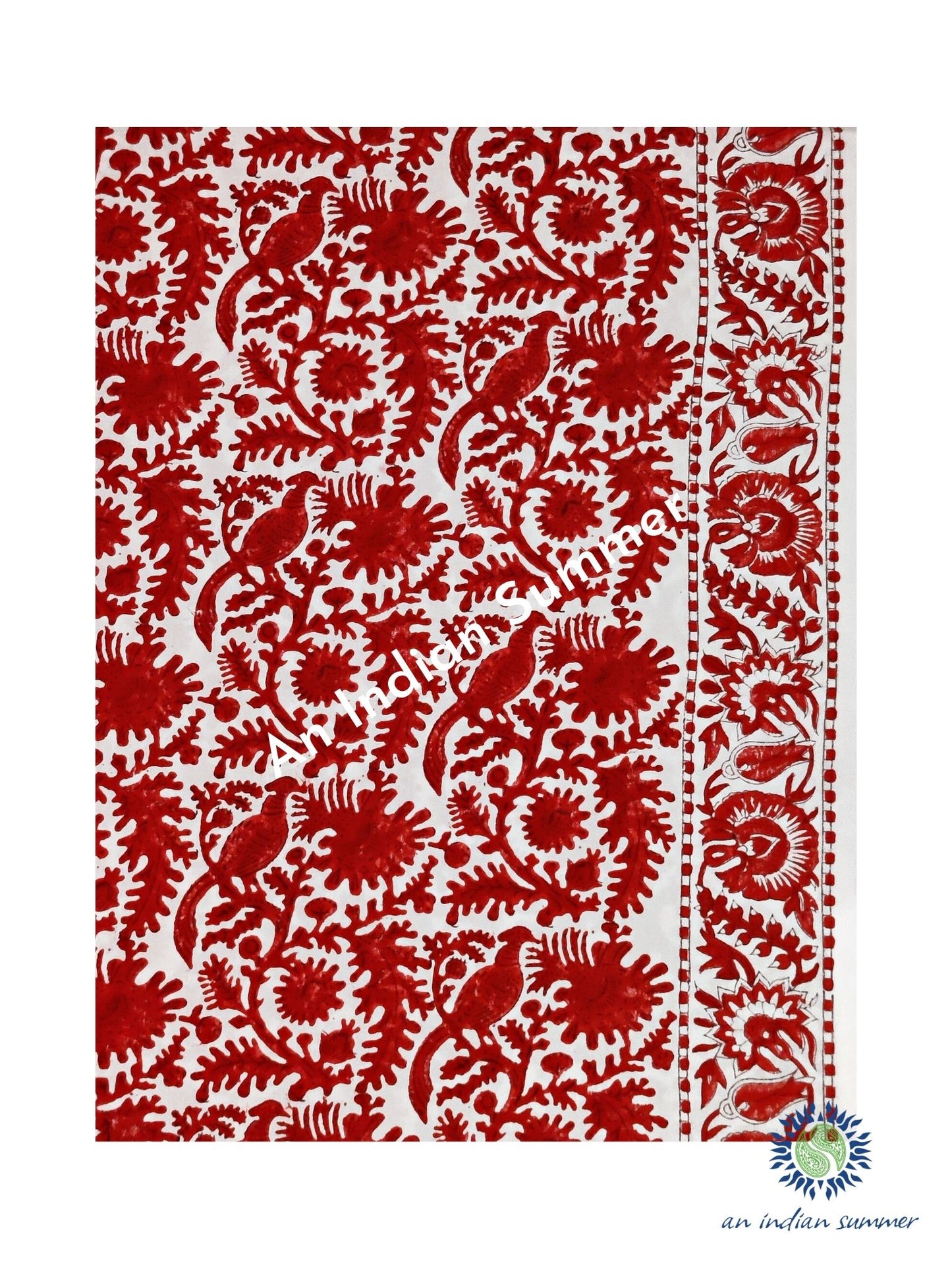 Tablecloth | Birdsong | Red | Wood Block Print | Hand Block Printed | Cotton | An Indian Summer | Seasonless Timeless Sustainable Ethical Authentic Artisan Conscious Clothing Lifestyle Brand