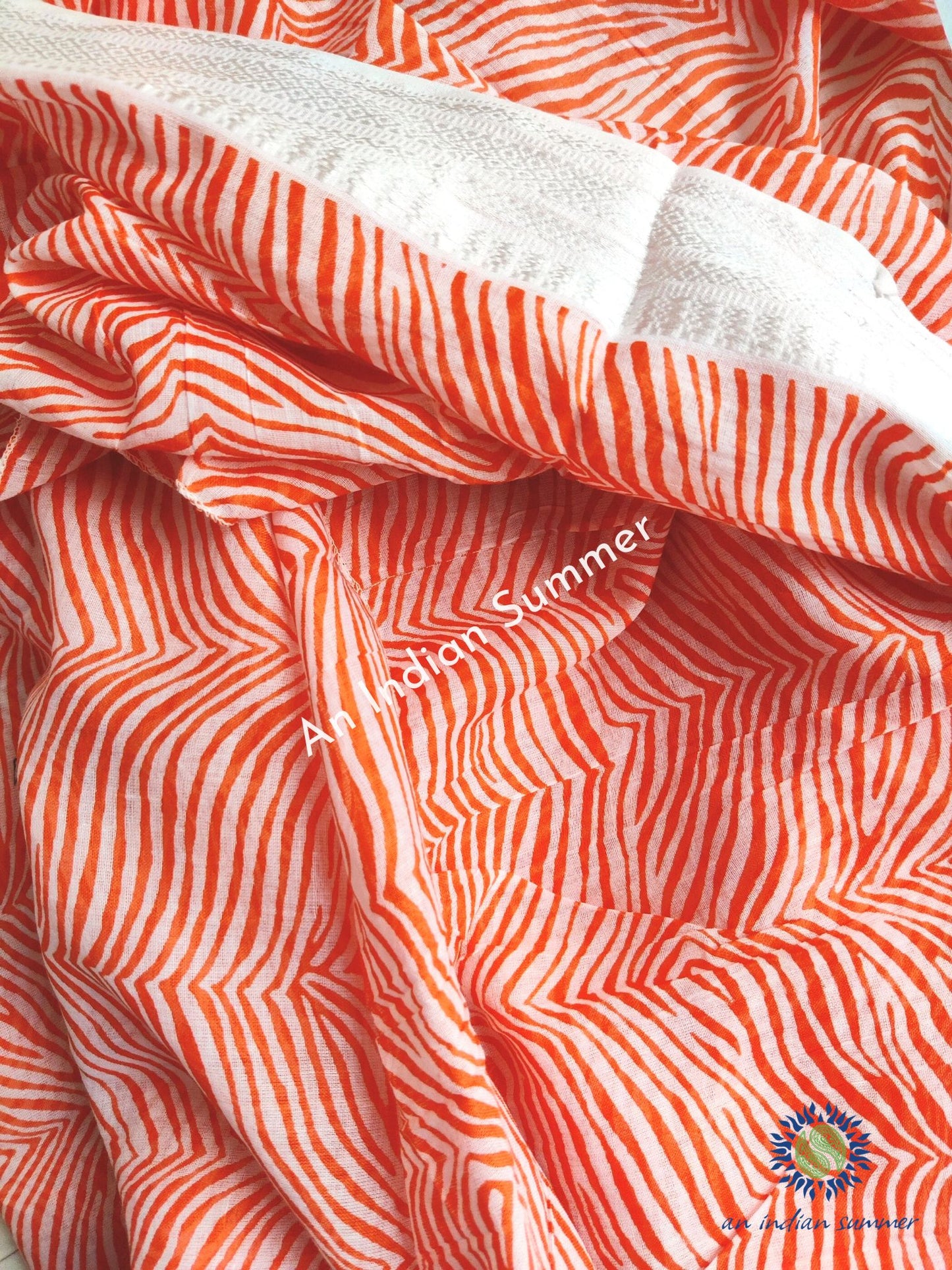 Savannah Woven Border Sarong Pareo | Orange | Hand Block Printed | Soft Cotton Voile | An Indian Summer | Resortwear Swimwear Beachwear | Seasonless Timeless Sustainable Ethical Authentic Artisan Conscious Clothing Lifestyle Brand