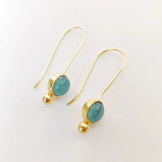 Aqua Chalcedony Drops Earrings | Gold Plated | Semi Precious Jewellery | An Indian Summer