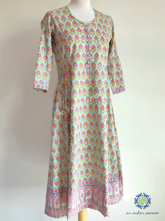 Aurora Dress | Duck Egg Blue | Floral Print | Hand Block Printed | Cotton | An Indian Summer | Seasonless Timeless Sustainable Ethical Authentic Artisan Conscious Clothing Lifestyle Brand