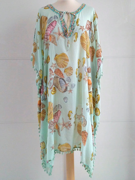 Calypso Seashells Kaftan Mint - An Indian Summer