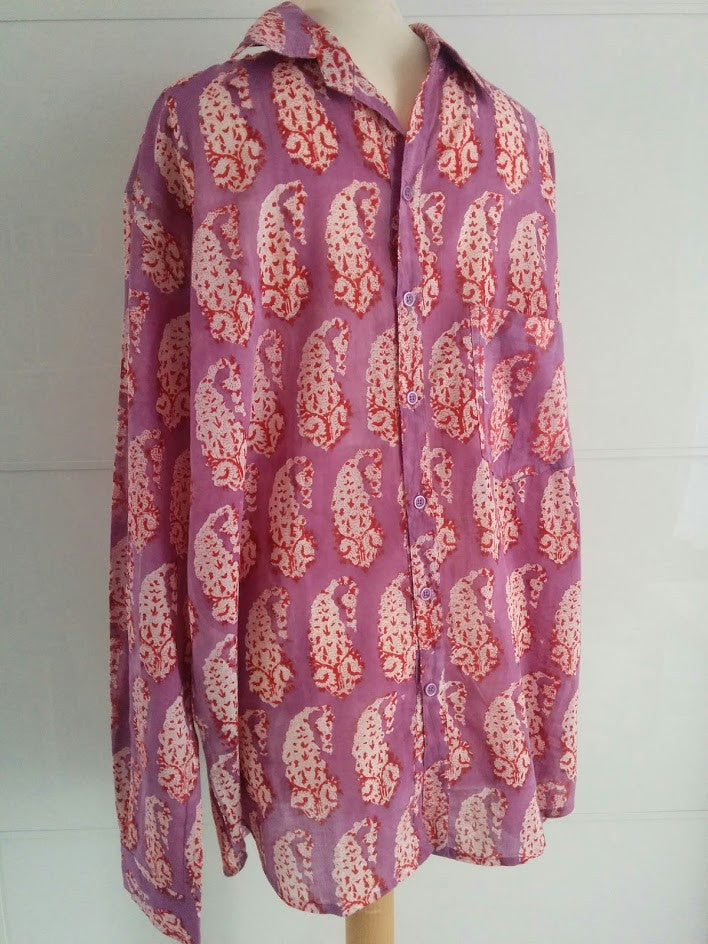 Paisley Block Print Shirt - Purple & Red - An Indian Summer