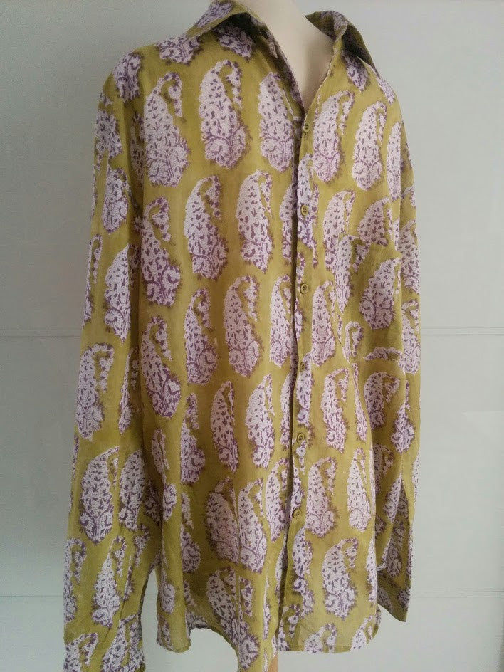 Paisley Block Print Shirt - Lime & Purple - An Indian Summer